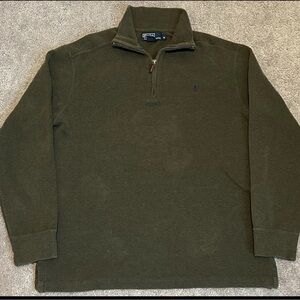 Polo Ralph Lauren Quarter Zip Green Sweater Size Medium With A Purple Pony